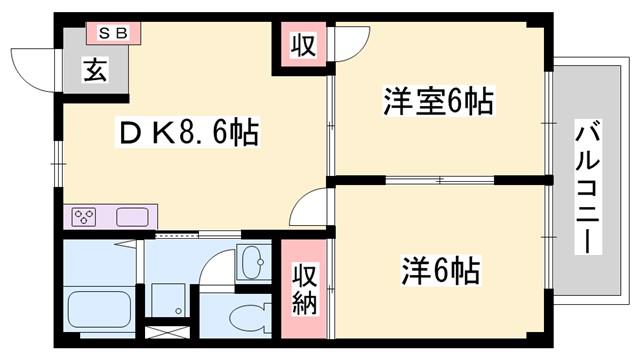 アネックス今在家(2DK/1階)の間取り写真
