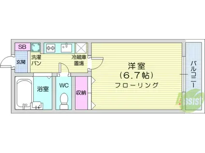 ワカユーヒルズ(1K/2階)の間取り写真