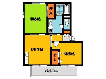 フォンテーヌT&HB棟(2DK/2階)の間取り写真