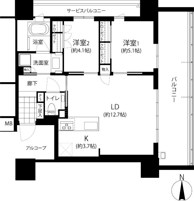 グランドメゾン大濠公園THE CLASS(2LDK/4階)の間取り写真
