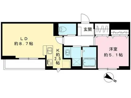 BLAN CUBE 戸越公園(1LDK/1階)の間取り写真
