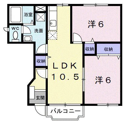 シャートーボヌールSUZU A(2LDK/1階)の間取り写真