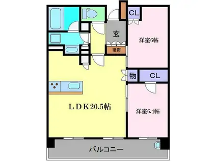 BRANZ TOWER 羽衣(2LDK/22階)の間取り写真