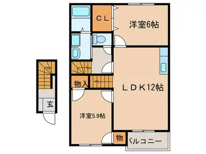 サンライズヒオキ(2LDK/2階)の間取り写真