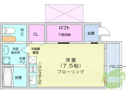 キャビン木町(ワンルーム/1階)の間取り写真