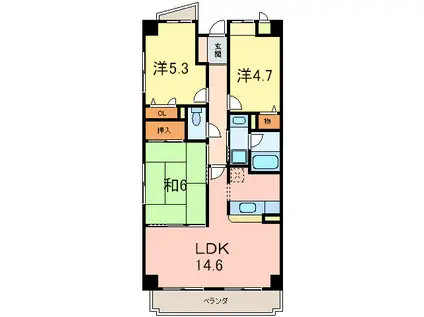 シティプラザ甲南山手(3LDK/5階)の間取り写真
