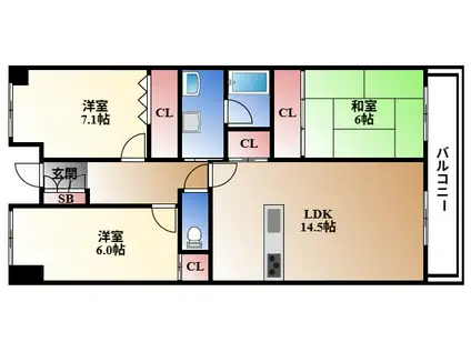 千代田橋ガーデン(3LDK/14階)の間取り写真