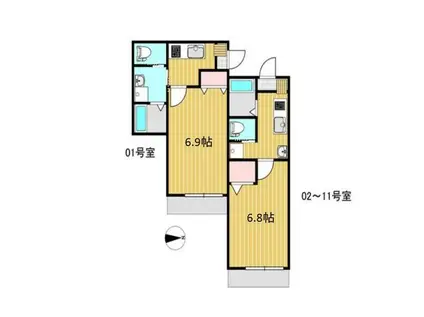 アスティオ南方(1K/1階)の間取り写真