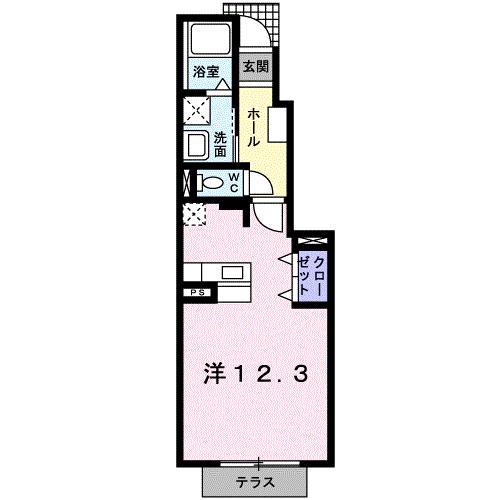 メリオルカザB(ワンルーム/1階)の間取り写真