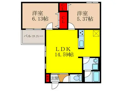 CHEZ・MOI池田市豊島北(2LDK/2階)の間取り写真