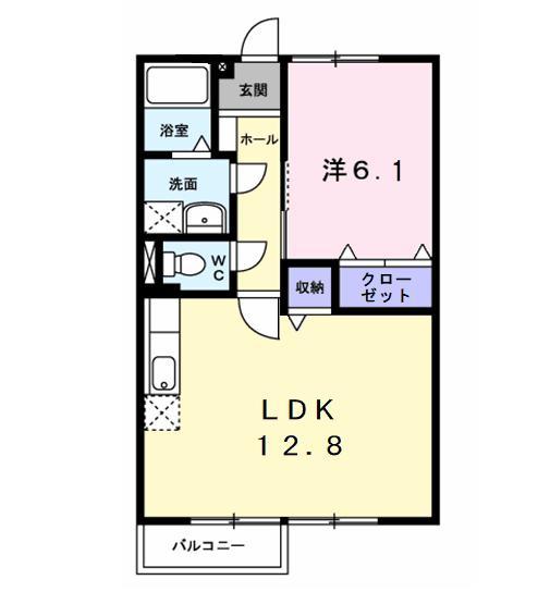 ファミール旭ケ丘I(1LDK/1階)の間取り写真