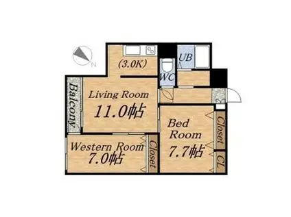 エスパシオ白石(2LDK/6階)の間取り写真