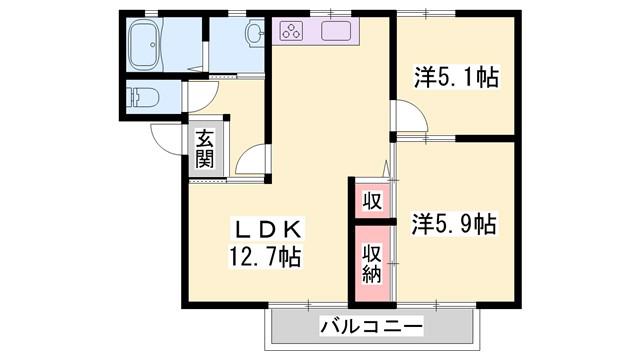 マインドハイツ辻井A棟(2LDK/2階)の間取り写真