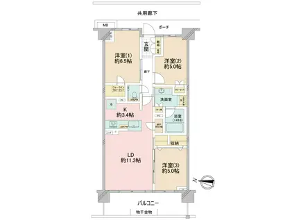 プラウド蕨(3LDK/4階)の間取り写真