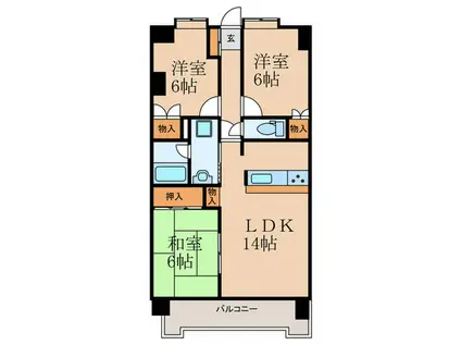 アーバン荒生田(3LDK/6階)の間取り写真