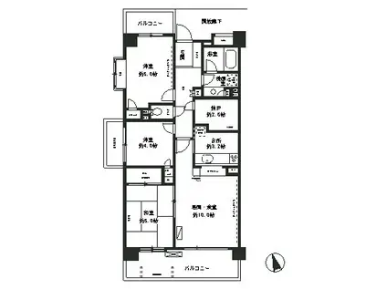 鷺沼パーク・ホームズ ウエストコート(3SLDK/2階)の間取り写真