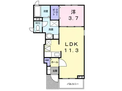カルム・スターI(1LDK/1階)の間取り写真