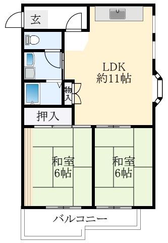 新栄プロパティー恵我之荘(2LDK/4階)の間取り写真