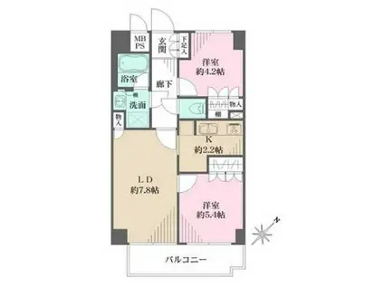 藤和シティホームズ新宿余丁町(2DK/4階)の間取り写真