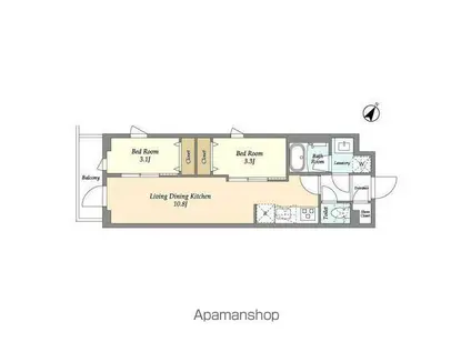 ドゥーエ曳舟II(2LDK/4階)の間取り写真