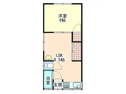 初期費用の家賃分が無し駒三ハウス(1LDK/2階)の間取り写真