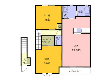 メゾン・ドゥ・ブラウニー B棟(2LDK/2階)の間取り写真