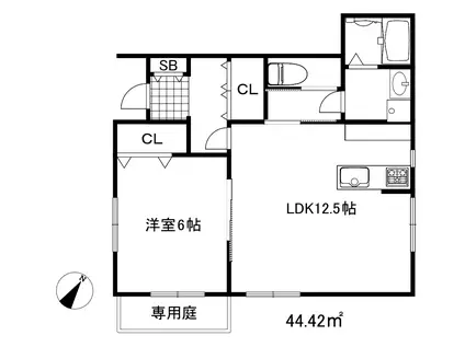 カリン会下山(1LDK/1階)の間取り写真
