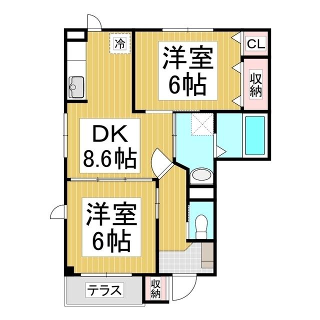 サンヒルズA(2DK/1階)の間取り写真