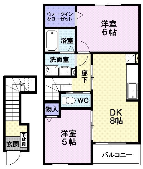 コモド アビターレ(2DK/2階)の間取り写真