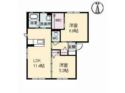 トワ アムール A棟(2LDK/1階)の間取り写真