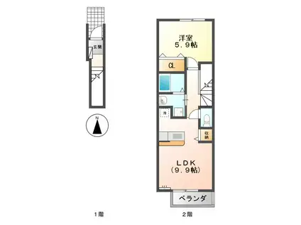 ドミール・エスト(1LDK/2階)の間取り写真