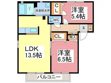 グランコートB(2LDK/2階)の間取り写真