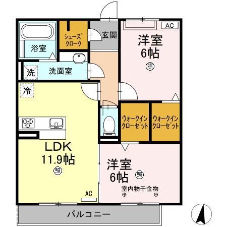 クレシア彩乃(2LDK/2階)の間取り写真
