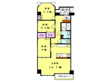 両備グレースマンション医大西II(3LDK/4階)の間取り写真