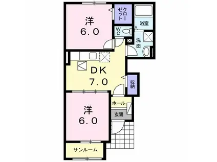 エクセルII(2DK/1階)の間取り写真