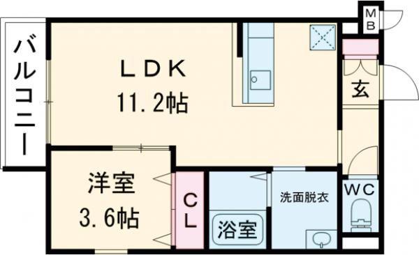 ARCAりんくうII(1LDK/2階)の間取り写真
