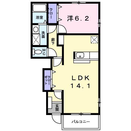 ウエストキャッスルC(1LDK/1階)の間取り写真