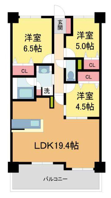 ワコーレ神戸本山中町(3LDK/2階)の間取り写真