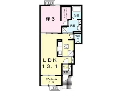 フォルトゥーナ(1LDK/1階)の間取り写真