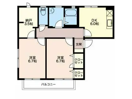 ミドルフィールド(2DK/1階)の間取り写真