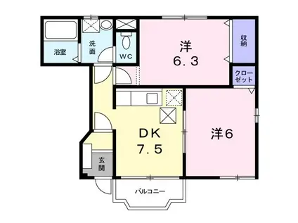 エルリオII A(2DK/1階)の間取り写真