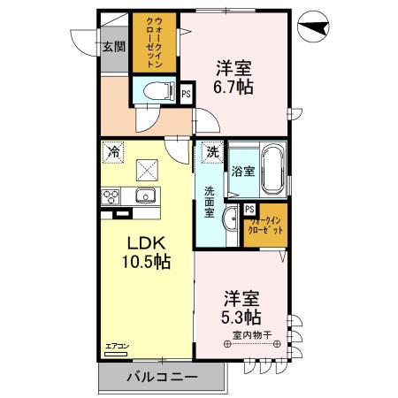 マニフィック(2LDK/3階)の間取り写真