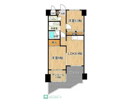 サンセリテ長坂(2LDK/3階)の間取り写真