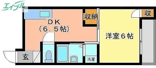 ハイネス新屋敷(1DK/2階)の間取り写真