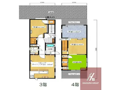 谷町長堀コート(4K/3階)の間取り写真