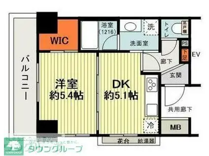 RIS川越(1DK/5階)の間取り写真