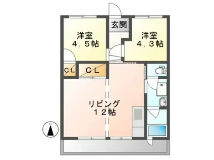 鳴子コーポオリエンタル(2LDK/2階)の間取り写真