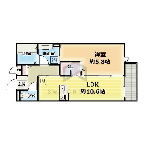 セントラルコート高井田(1LDK/3階)の間取り写真