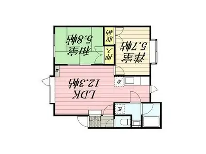 PLAZA IN 花川A棟(2LDK/2階)の間取り写真