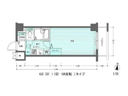 レジディア多摩川(1K/4階)の間取り写真